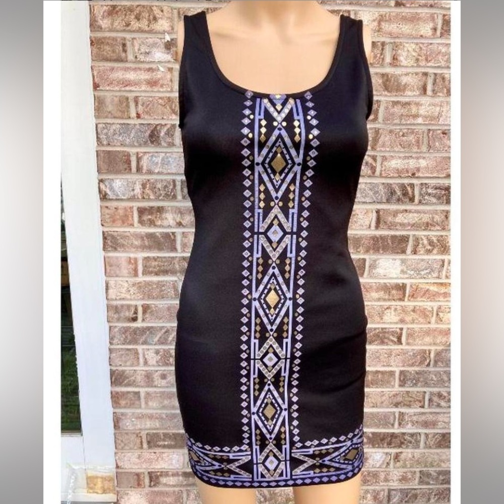 Black/Gold/Blue Tank Bodycon Mini Summer Dress